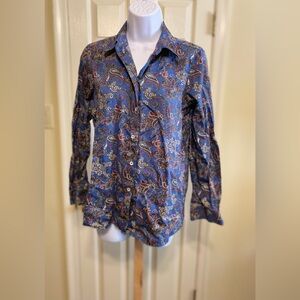 Foxcroft- Woman’s  Blue Paisley Button-down Wrinkle-free Shirt, Size: 10